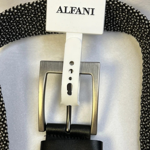 Alfani ALFATECH Men’s Stretch Belt Black/White – Faux Leather & Brushed Silver - Picture 7 of 9